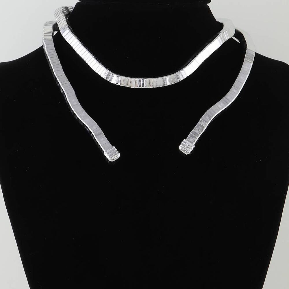 Abstract Box Chain Wrap Choker Necklace – Silver
